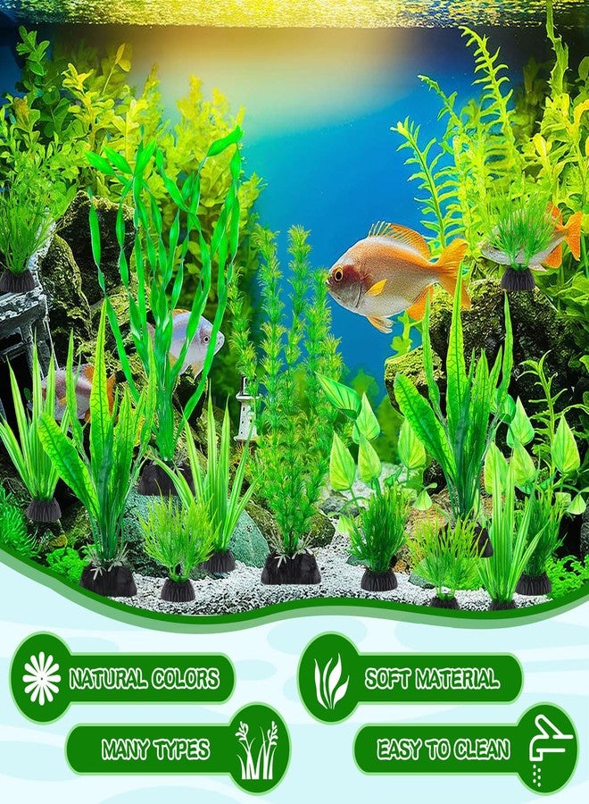 LSLYHTC 28Pcs Artificial Aquarium Plants, Green Fish Tank Decorations, Fish Tank Plants Decorations for Household and Office, Various Sizes - Image 4